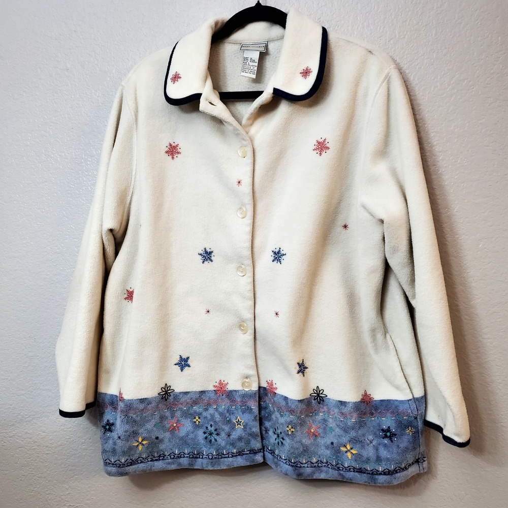 Napa Valley ● Women's Button-Down Fleece Jacket ●SIze Large ● Snowflakes,‎ Cozy